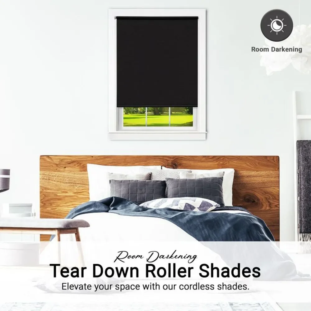 Room Darkening Cordless Blackout Window Roller Shades (55